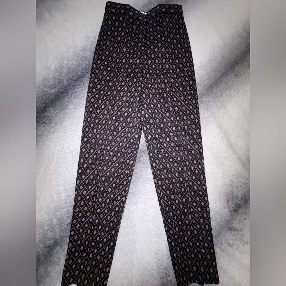 Talbots Black Pants with Tan Diamond Print